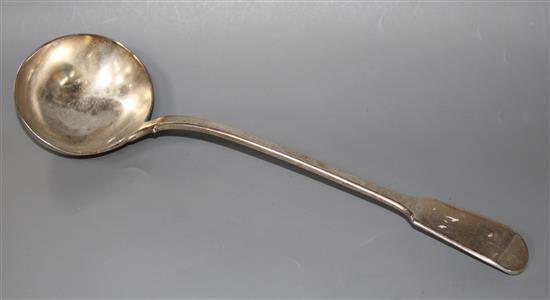 A Victorian silver fiddle pattern soup ladle, by William Eaton, London, 1845,